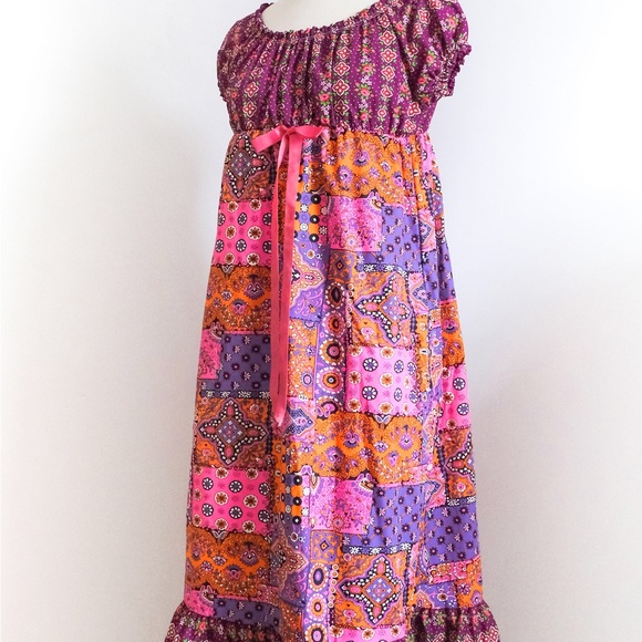 Vintage 1960’s Neon Groovy Ruffled Maxi Dress • S - Picture 4 of 7